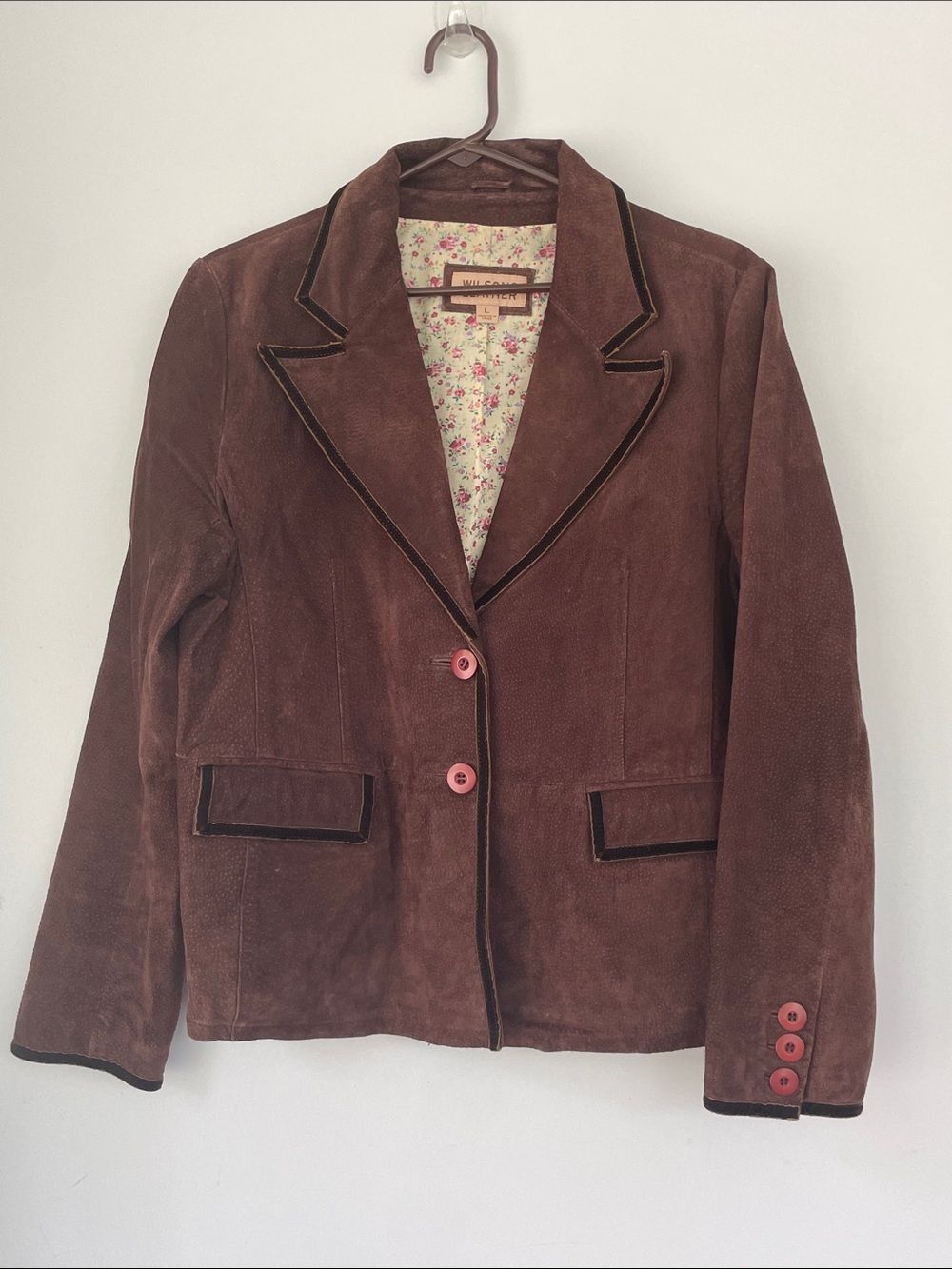 Wilsons Leather Womens Brown Suede Blazer Button Accents size Large